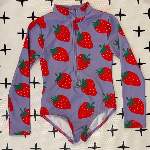 Mini Boden Other - Mini Boden Purple Long-Sleeve Strawberry Swimsuit